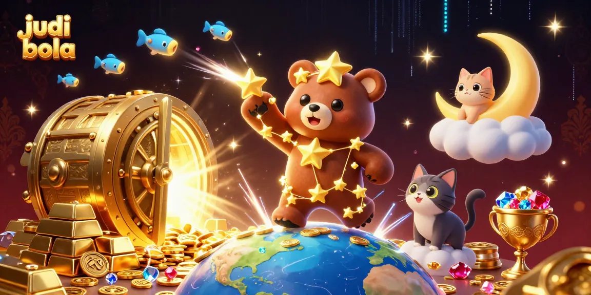 Experience judi bola with vibrant casino-themed 3D scene featuring treasure, stars, and dynamic elements.