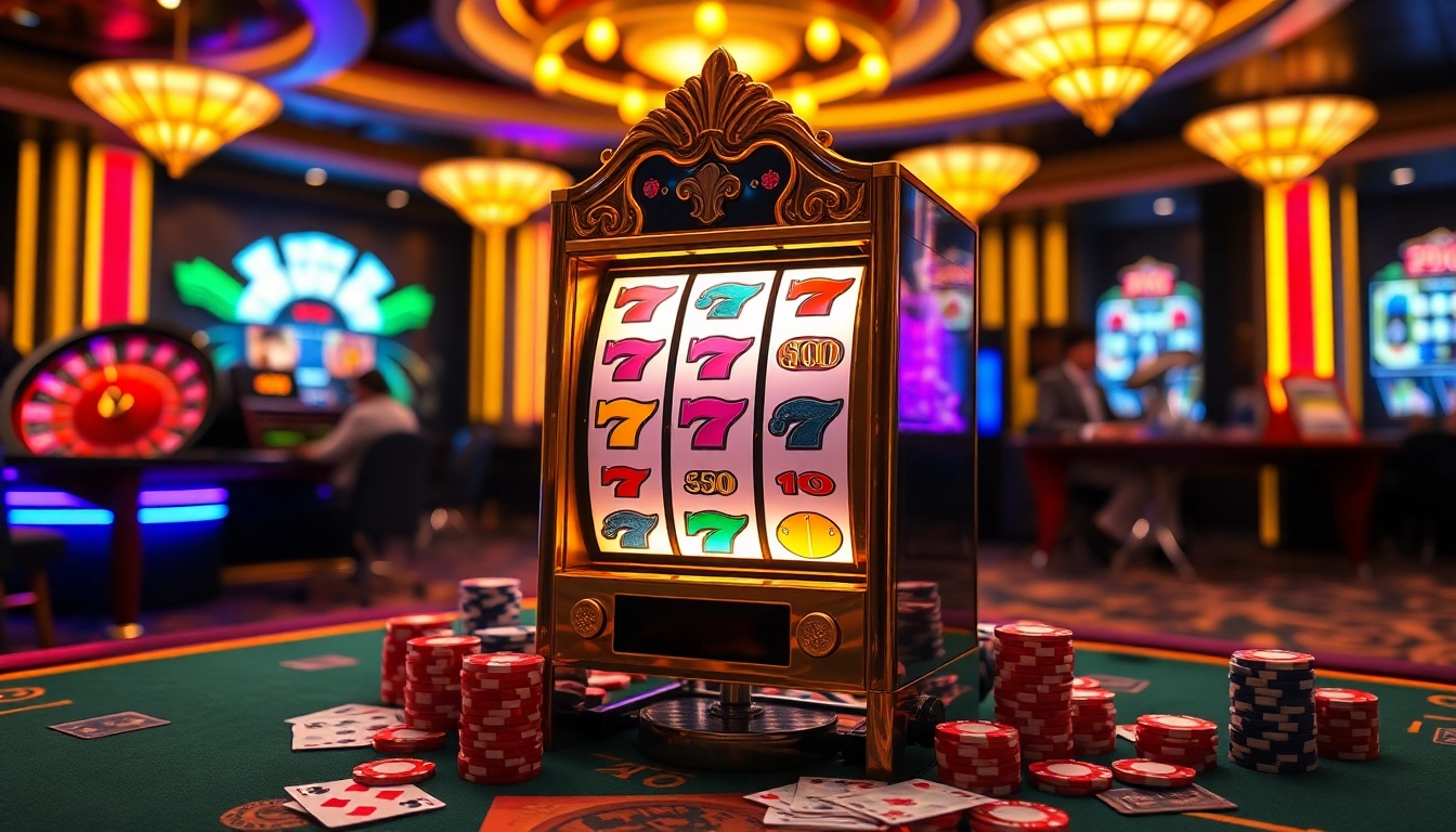 Rasakan sensasi berjudi dengan aman788 yang menampilkan mesin slot berwarna-warni dan chip poker.