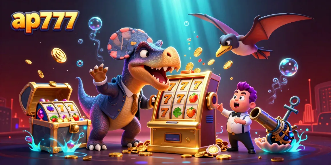 Experience thrilling wins at ap777 with a cartoon pachycephalosaurus headbutting a jackpot slot machine.