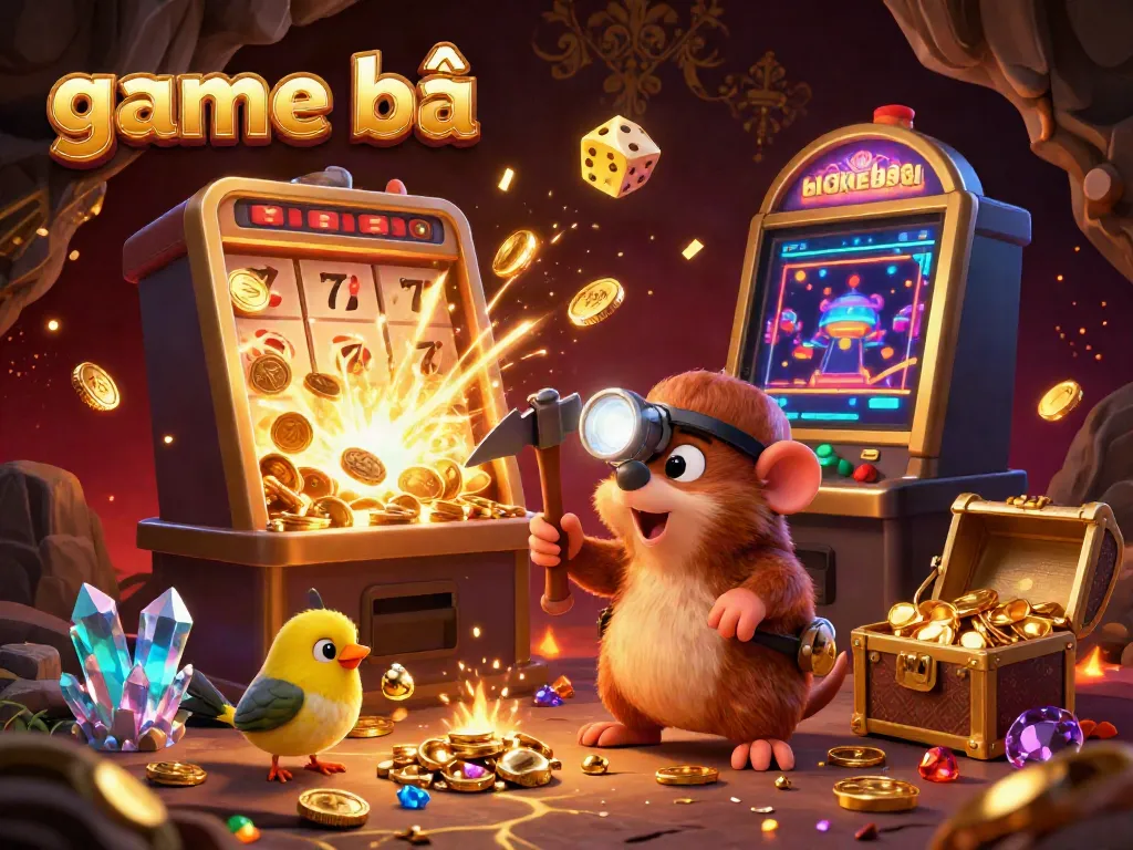 Experience the excitement of game bài with dynamic gold and slot elements in this vibrant 3D scene.