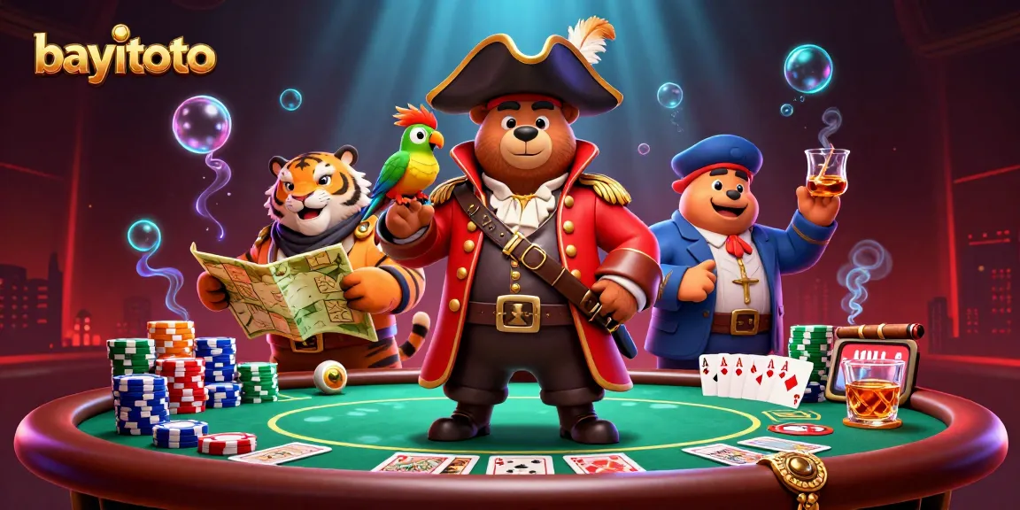 Join the excitement in bayitoto's vibrant 3D casino illustration featuring a pirate captain and a treasure map.