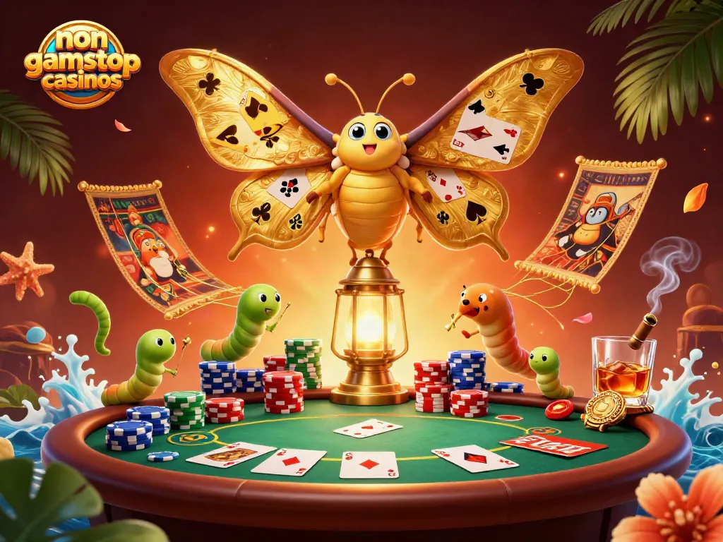 Experience non gamstop casinos with an exciting poker scene featuring colorful chips and vibrant casino elements.
