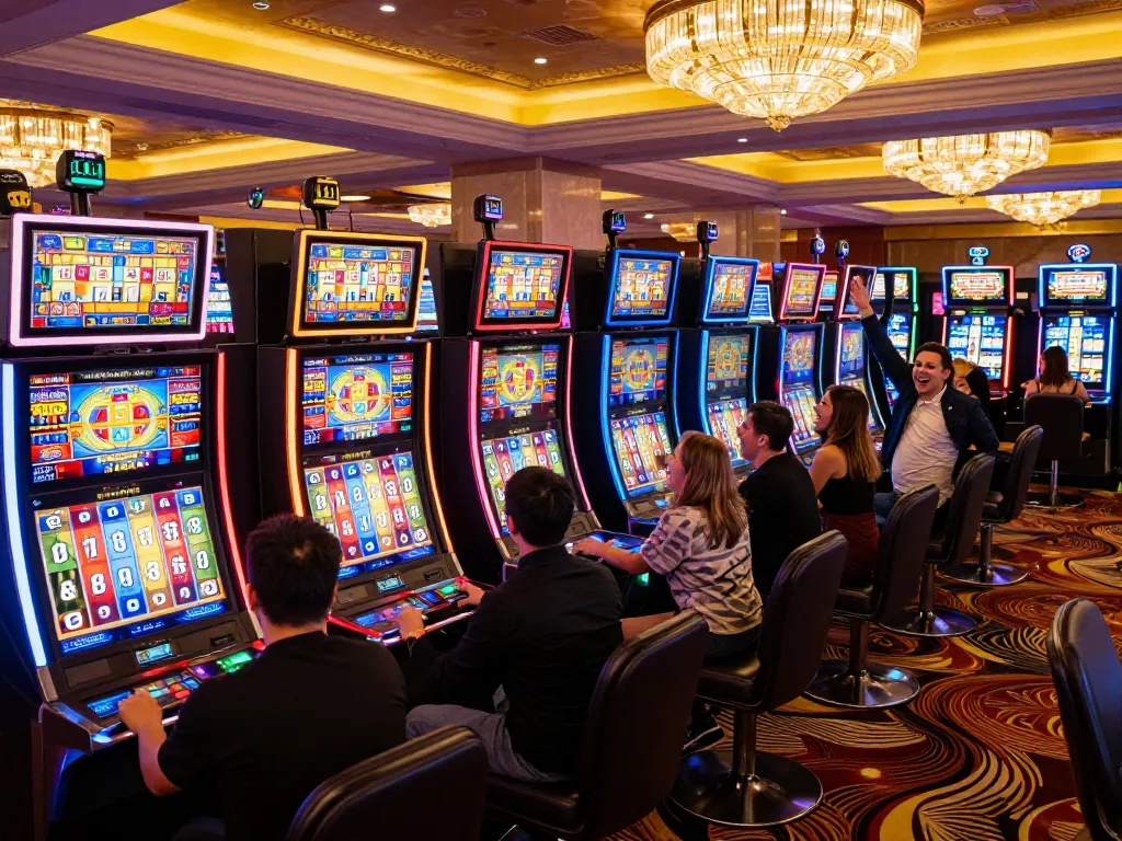 Experience cm88 winning moments with engaging players at slot machines in a vibrant casino