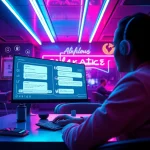 Engaging AI chatbot interface showcasing an ai slut theme in a vibrant digital landscape.