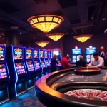 Experience the thrill of batman138 gaming with vibrant slot machines and engaged players in a luxurious casino.