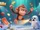 Engage with lode88z in an action-packed, colorful casino illustration featuring a playful monkey and ghost-hunter puppy.