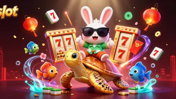 Slot demo seru bersama kelinci lucu dan kura-kura emas dalam permainan kasino.