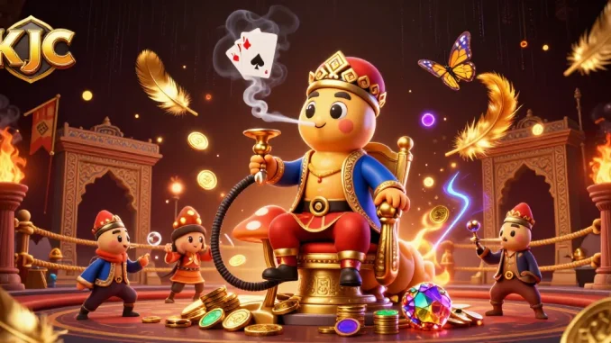 KJC offers an engaging poker experience with unique themed characters in a vibrant online casino setting.