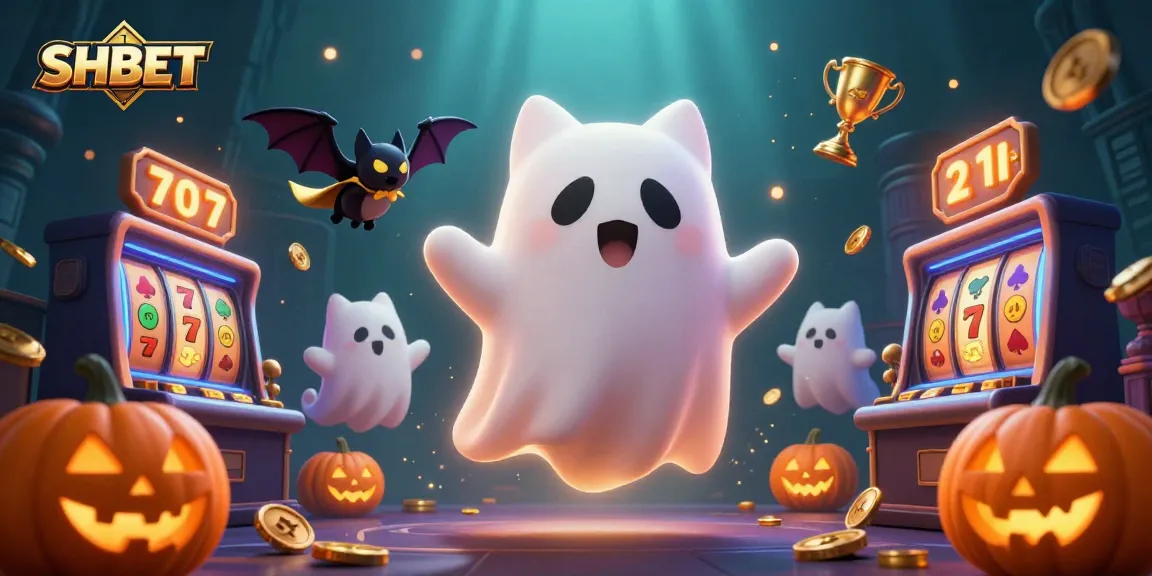 Experience the thrilling SHBET scene with a friendly ghost cat in a vibrant casino ambiance.