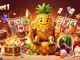 Experience fabet1 with the golden pineapple king amid vibrant casino elements in a tropical scene.