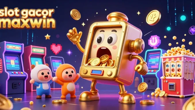 Experience the thrill of slot gacor maxwin with lively golden machines and arcade elements celebrating big wins!