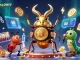 Main scene featuring ukspace2017's golden stag beetle boxing champion with slot reels and crypto coins
