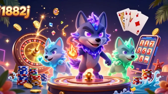 Engage in thrilling gameplay with j1882j as ghostly wolves and dynamic casino elements illuminate the gaming scene.